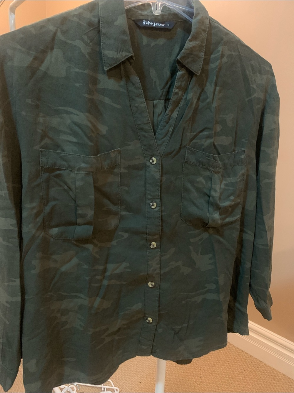 Camo V-neck Button-Down Shirt